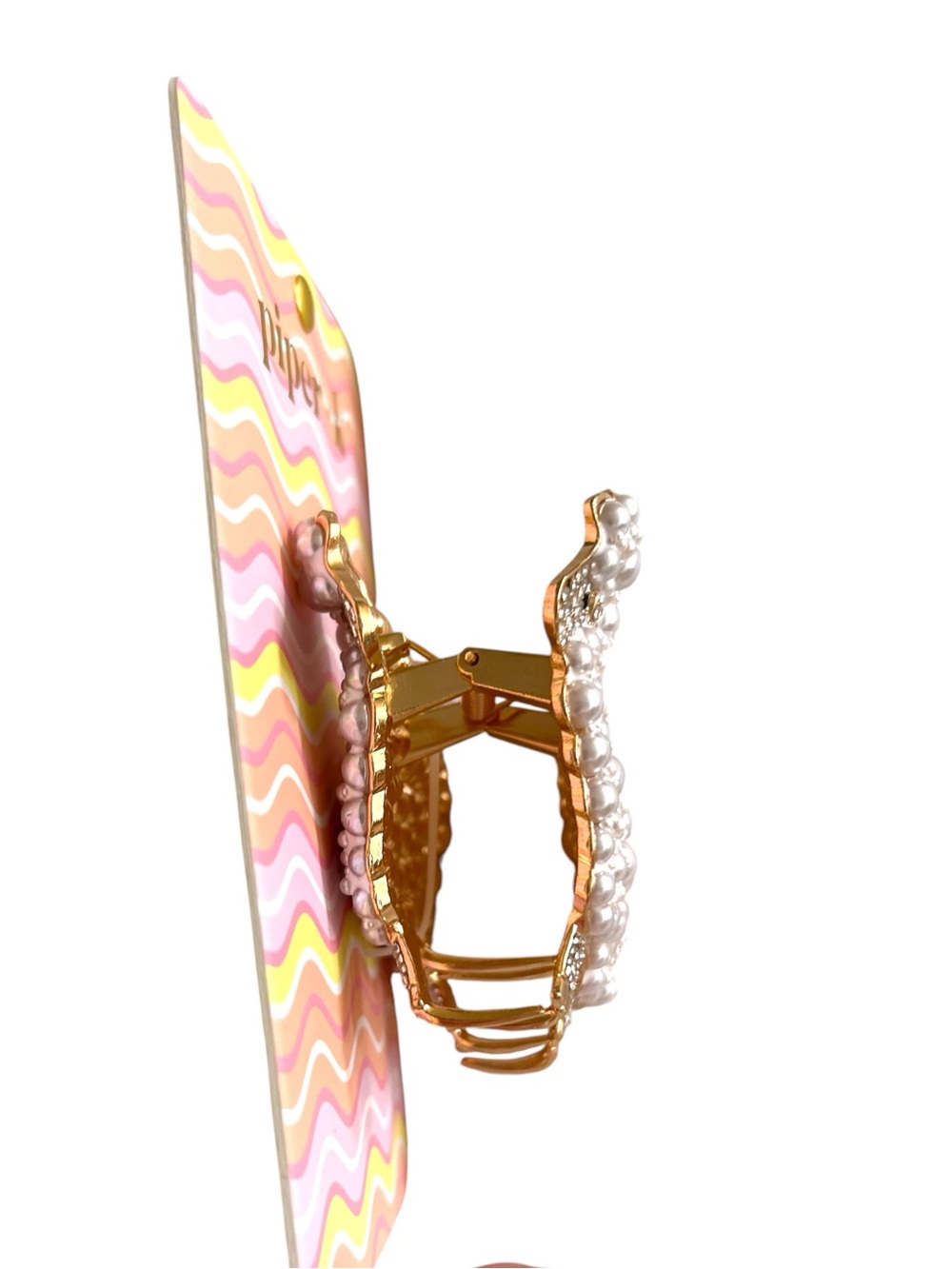 Piper K TikTok Viral Large Pearl Rhinestone Sheep Ivory Metal Claw Hair Clip - Picture 2 of 3